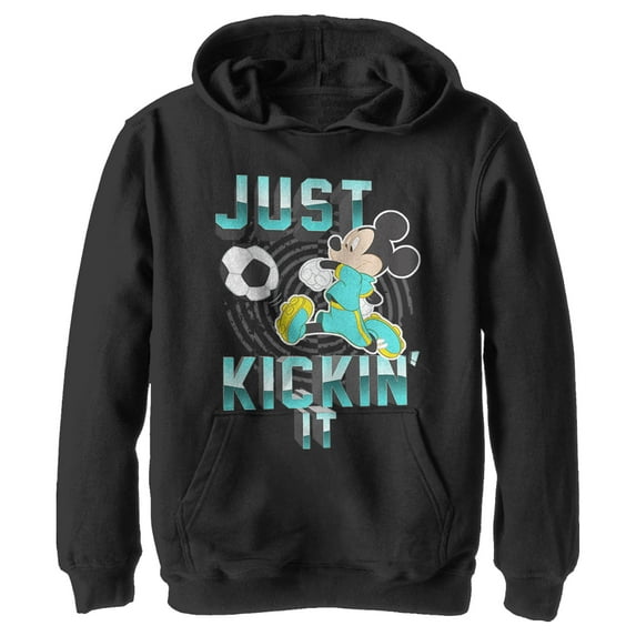 Boy's Mickey & Friends Mickey Mouse Soccer Just Kickin' It Pull Over Hoodie Black Small