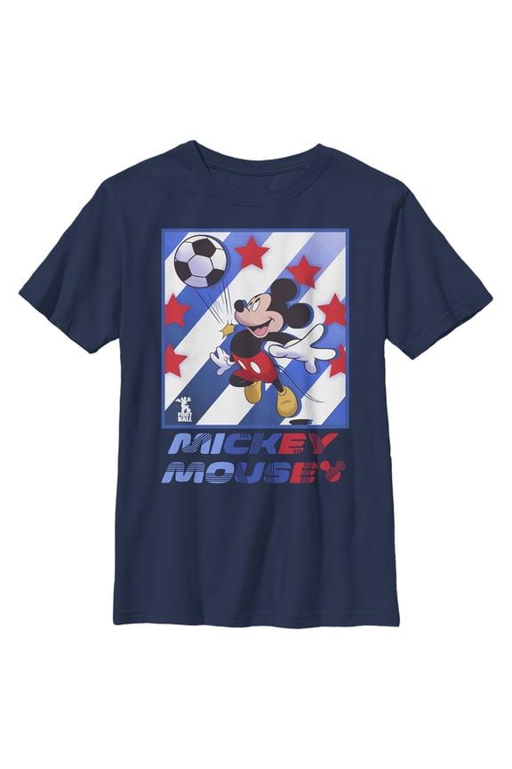 Boy's Mickey & Friends Mickey Mouse Soccer Star Graphic Tee Navy Blue Large
