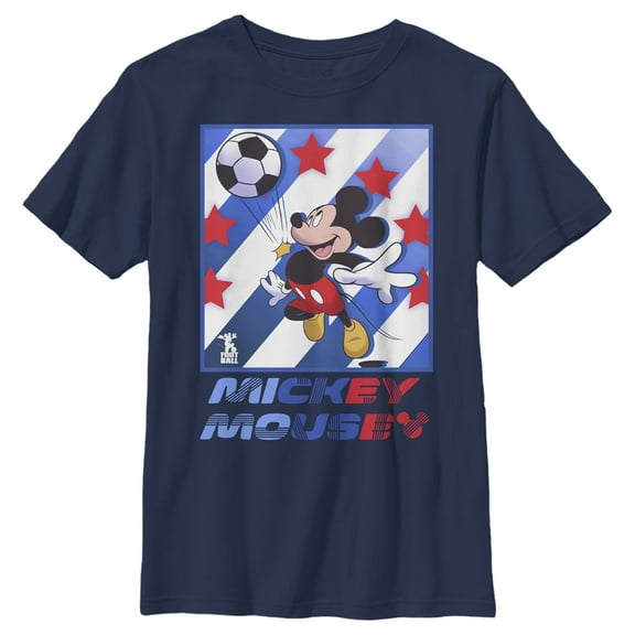 Boy's Mickey & Friends Mickey Mouse Soccer Star  Graphic Tee Navy Blue Medium