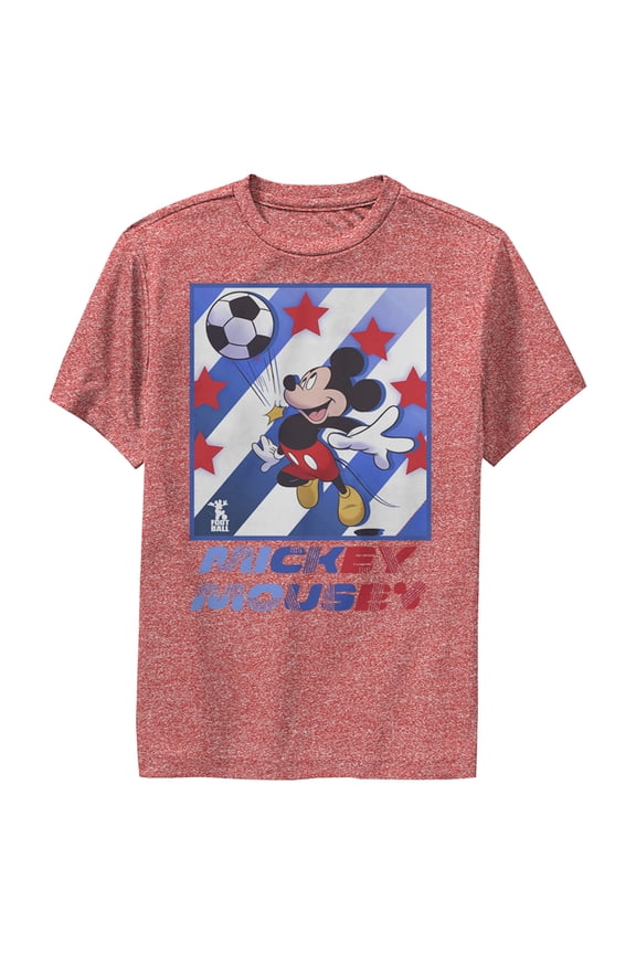 Boy's Mickey & Friends Mickey Mouse Soccer Star Performance Graphic Tee Red Heather X Large