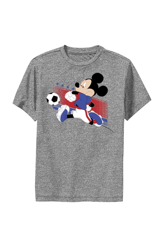 Boy's Mickey & Friends Mickey Mouse Soccer USA Performance Graphic Tee Charcoal Heather X Large