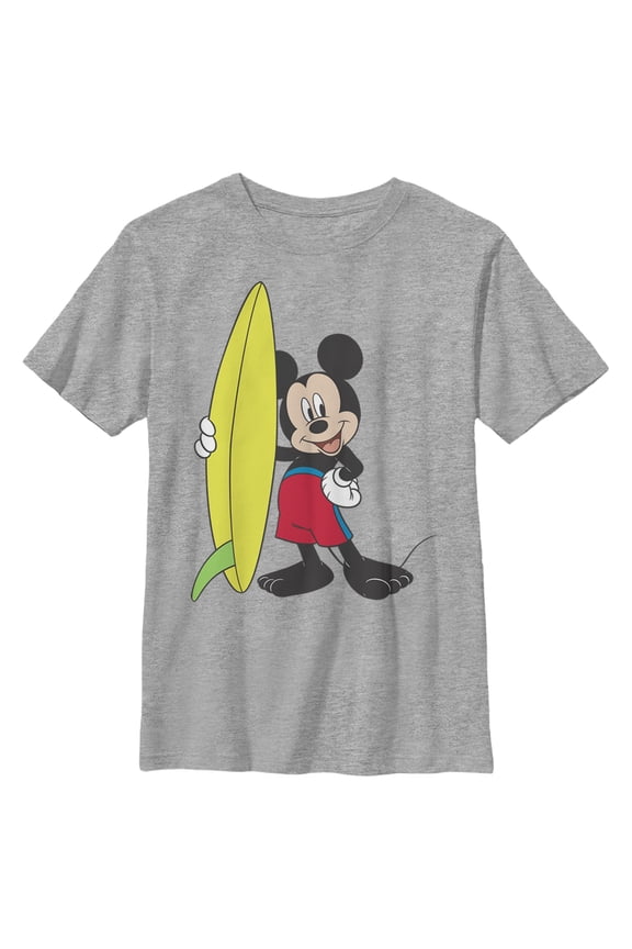 Boy's Mickey & Friends Mickey Mouse Surf Board Graphic Tee Athletic Heather Medium