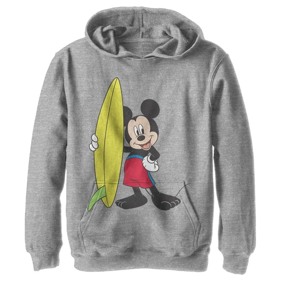 Boy's Mickey & Friends Mickey Mouse Surf Board Pull Over Hoodie Athletic Heather Large