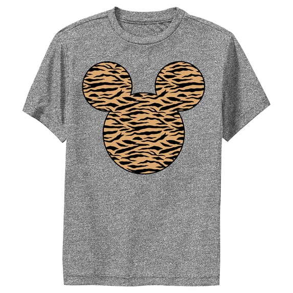 Boy's Mickey & Friends Mickey Mouse Tiger Print Silhouette Performance Graphic Tee Charcoal Heather Medium