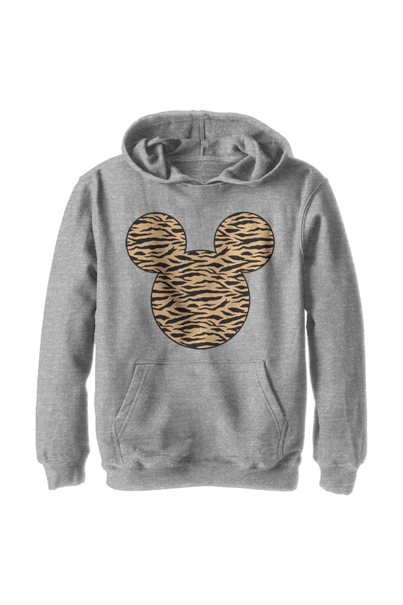 Boy's Mickey & Friends Mickey Mouse Tiger Print Silhouette  Pull Over Hoodie Athletic Heather Medium