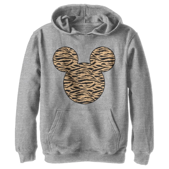 Boy's Mickey & Friends Mickey Mouse Tiger Print Silhouette Pull Over Hoodie Athletic Heather Small