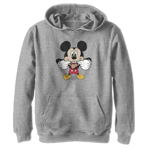 Boy's Mickey & Friends Mickey Mouse Tongue Out Pull Over Hoodie Athletic Heather X Large