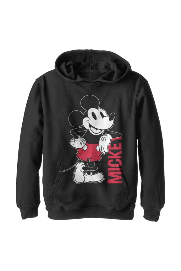 Boy's Mickey & Friends Mickey Mouse Vintage Lean  Pull Over Hoodie Black X Large