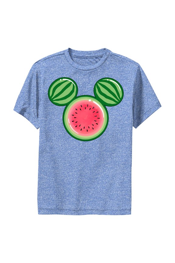 Boy's Mickey & Friends Mickey Mouse Watermelon Silhouette Performance Graphic Tee Royal Blue Heather Medium