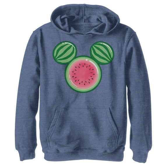 Boy's Mickey & Friends Mickey Mouse Watermelon Silhouette Pull Over Hoodie Navy Blue Heather Large