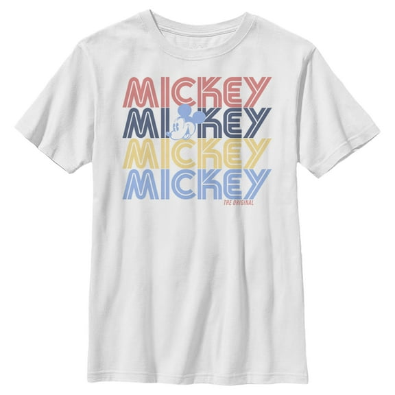 Boy's Mickey & Friends Mickey Retro Name Stack Graphic Tee White Medium
