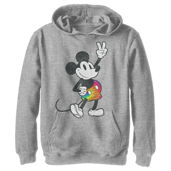 Boy's Mickey & Friends Mickey Tie Dye Pants Portrait Pull Over Hoodie Athletic Heather Large