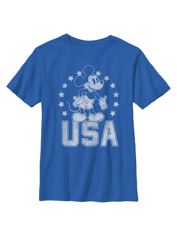Boy's Mickey & Friends Mickey USA Pride Graphic Tee Royal Blue Large