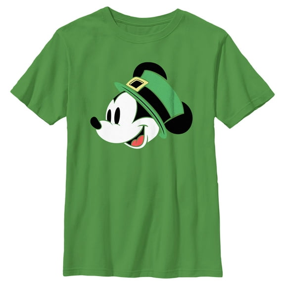 Boy's Mickey & Friends Mickey With Irish Hat  Graphic Tee Kelly Green X Large