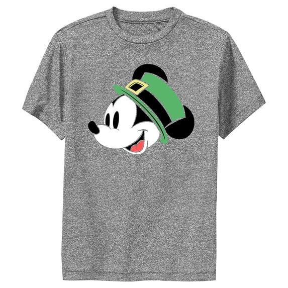 Boy's Mickey & Friends Mickey With Irish Hat Performance Graphic Tee Charcoal Heather Medium