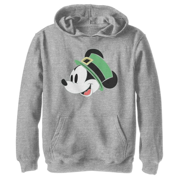Boy's Mickey & Friends Mickey With Irish Hat Pull Over Hoodie Athletic Heather Small