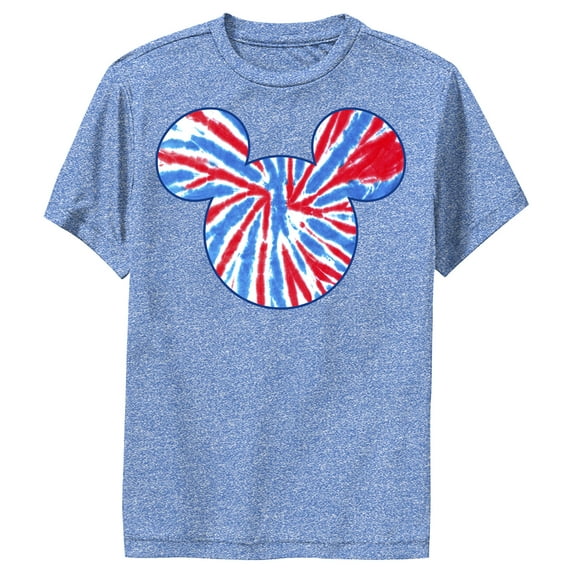 Boy's Mickey & Friends Mickey and Friends Americana Tie Dye Performance Graphic Tee Royal Blue Heather Large