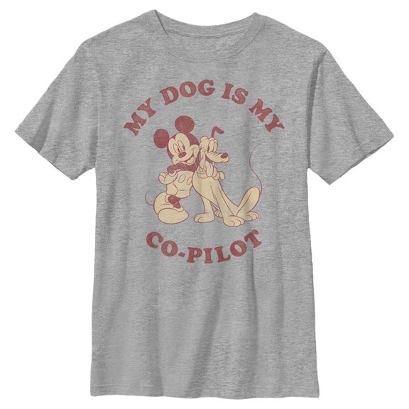 Boy's Mickey & Friends Mickey and Goofy My Dog is my Co-Pilot Graphic Tee Athletic Heather Small