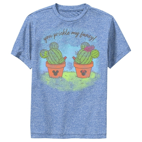 Boy's Mickey & Friends Mickey and Minne You Prickle My Fancy Cactus Silhouettes  Performance Graphic Tee Royal Blue Heather Medium