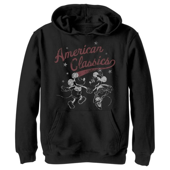 Boy's Mickey & Friends Mickey and Minnie American Classics Pull Over Hoodie Black X Large
