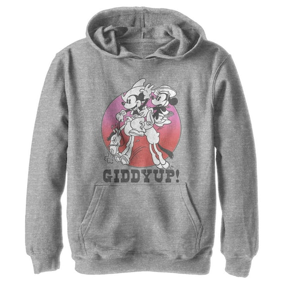 Boy's Mickey & Friends Mickey and Minnie Giddyup! Pull Over Hoodie Athletic Heather Large