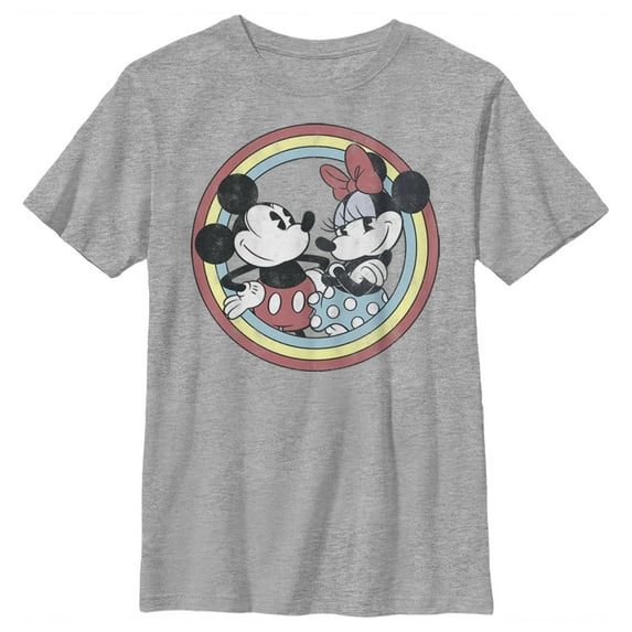 Boy's Mickey & Friends Mickey and Minnie Retro Circle Graphic Tee Athletic Heather Medium