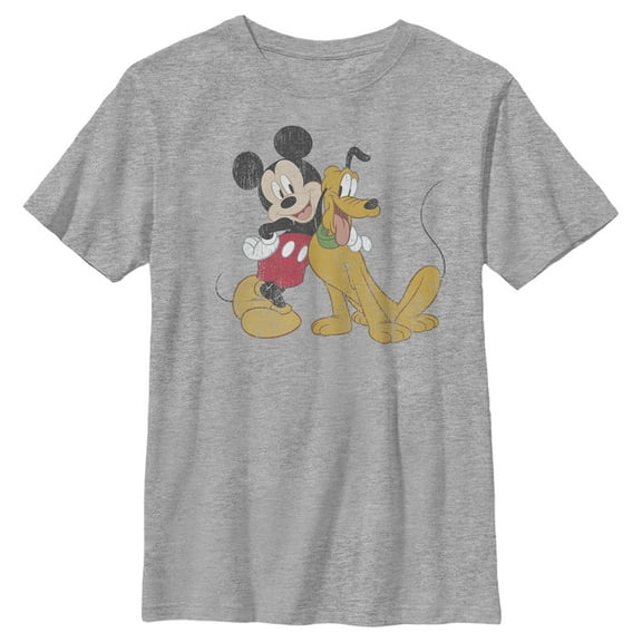 Boy's Mickey & Friends Mickey and Pluto Graphic Tee Athletic Heather Medium