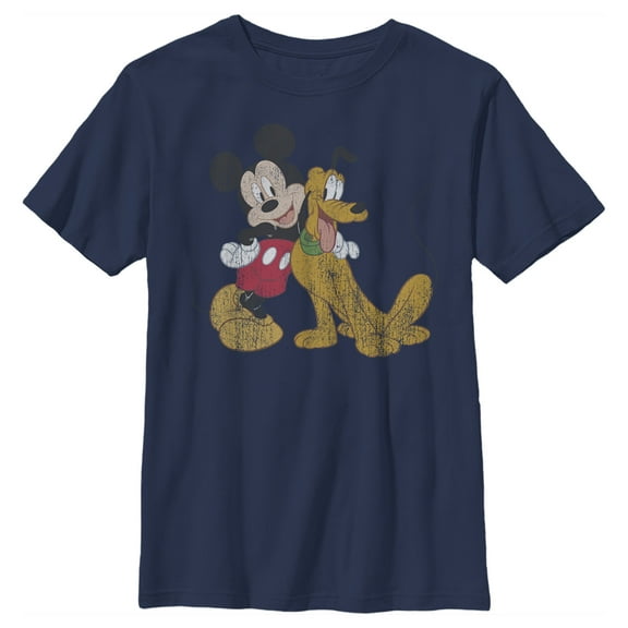 Boy's Mickey & Friends Mickey and Pluto  Graphic Tee Navy Blue Large