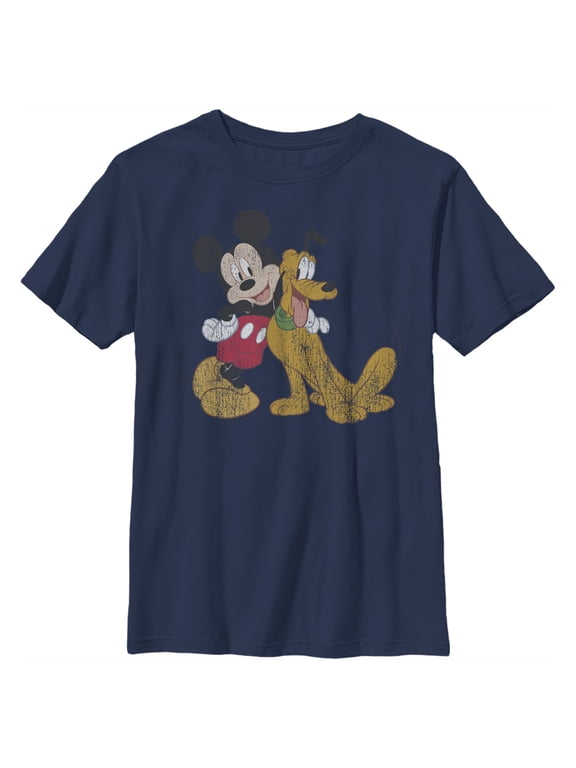 Boy's Mickey & Friends Mickey and Pluto Graphic Tee Navy Blue Medium