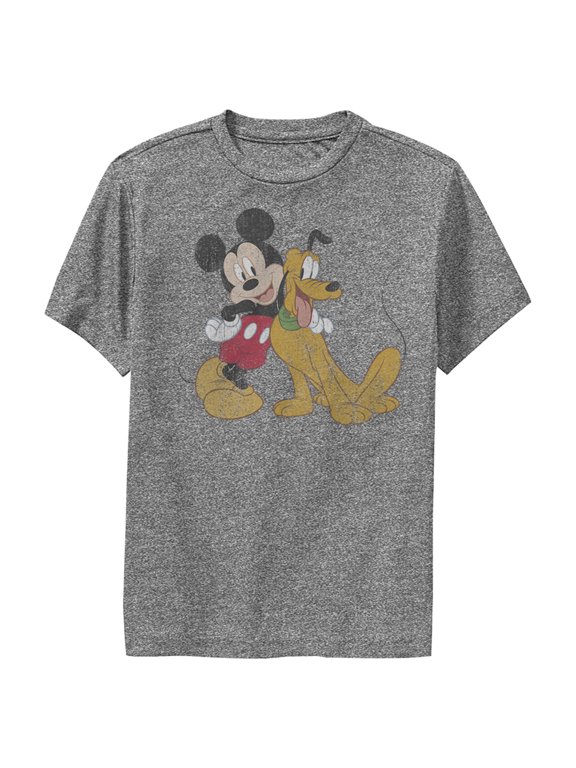 Boy's Mickey & Friends Mickey and Pluto Performance Graphic Tee Charcoal Heather Medium
