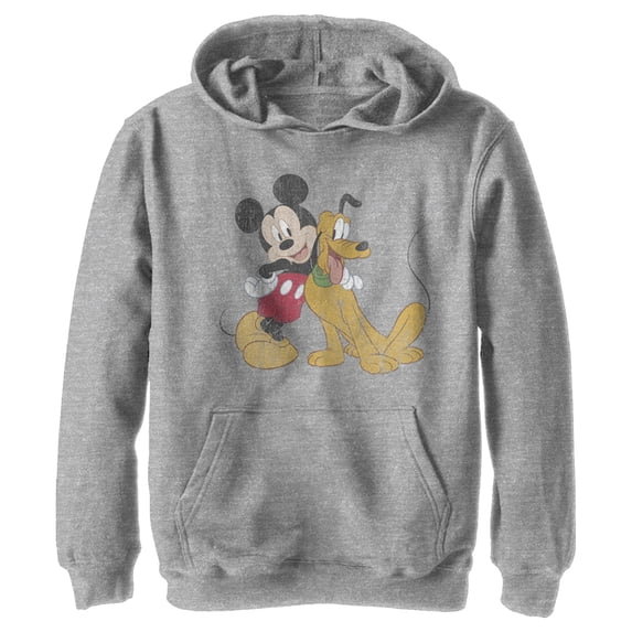 Boy's Mickey & Friends Mickey and Pluto Pull Over Hoodie Athletic Heather Small