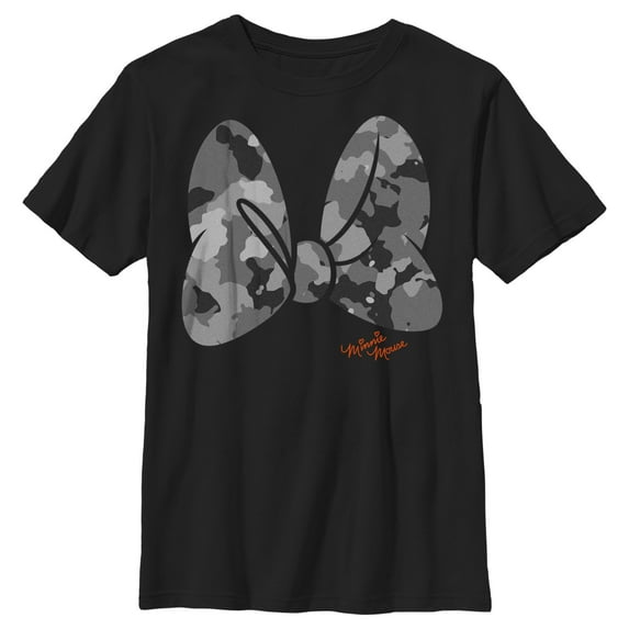 Boy's Mickey & Friends Minnie Mouse Camo Bow Graphic Tee Black Large