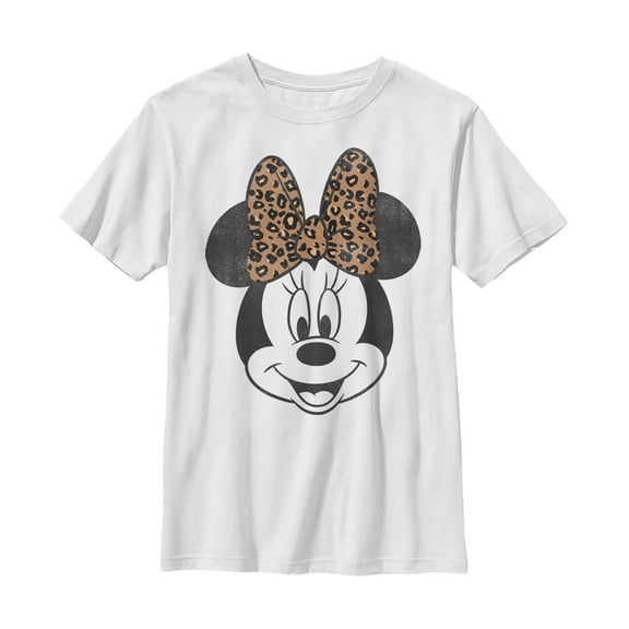 Boy's Mickey & Friends Minnie Mouse Cheetah Print Bow Graphic Tee White Medium