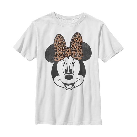 Boy's Mickey & Friends Minnie Mouse Cheetah Print Bow Graphic Tee White X Small