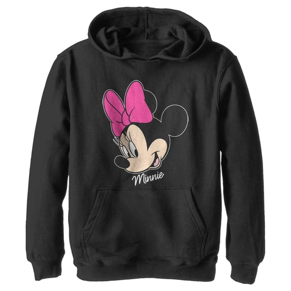 Boy's Mickey & Friends Minnie Mouse Portrait Pull Over Hoodie Black Medium