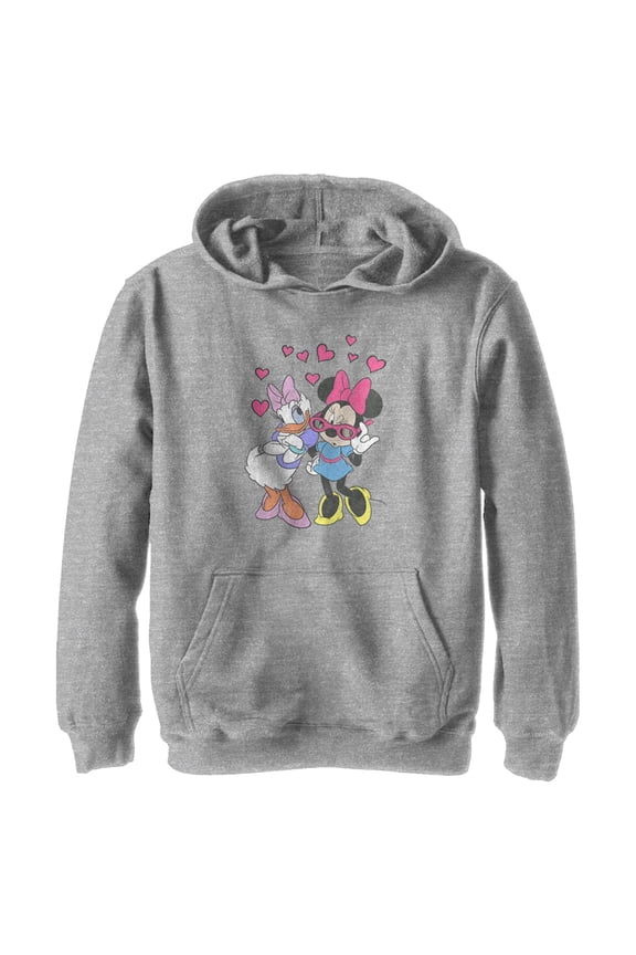 Boy's Mickey & Friends Minnie Mouse and Daisy Duck Hearts  Pull Over Hoodie Athletic Heather Medium