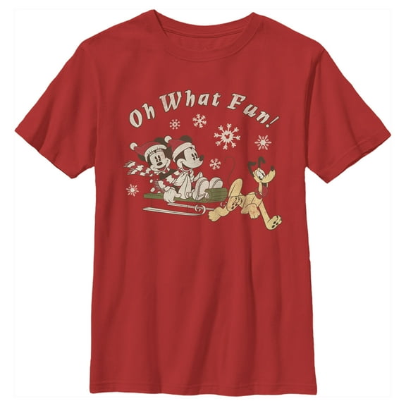 Boy's Mickey & Friends Oh What Fun Sled  Graphic Tee Red Large