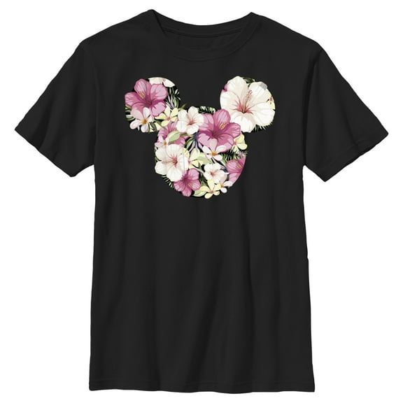 Boy's Mickey & Friends Pink Floral Mickey Mouse Logo  Graphic Tee Black X Large