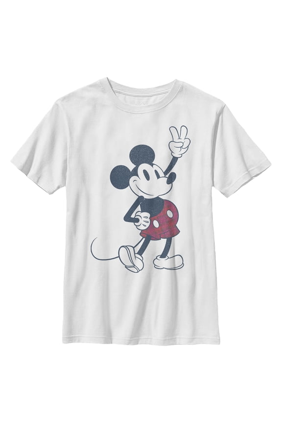Boy's Mickey & Friends Plaid Mickey Mouse Retro Graphic Tee White Medium