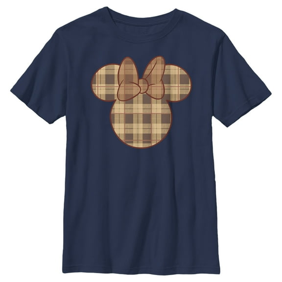 Boy's Mickey & Friends Plaid Minnie Mouse Logo  Graphic Tee Navy Blue X Large