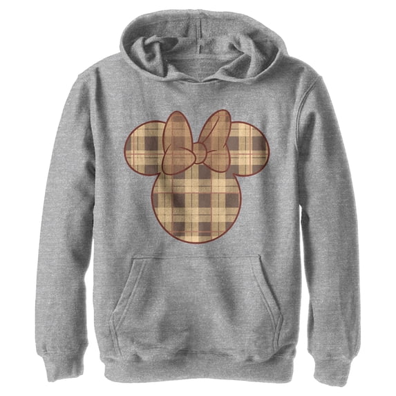 Boy's Mickey & Friends Plaid Minnie Mouse Logo Pull Over Hoodie Athletic Heather Medium