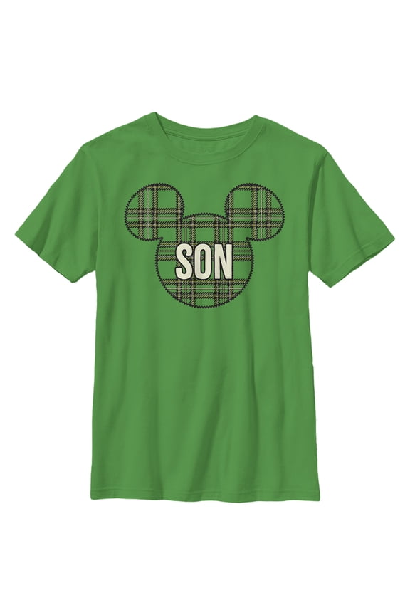 Boy's Mickey & Friends Plaid Son Silhouette Graphic Tee Kelly Green X Small