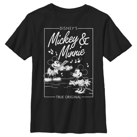 Boy's Mickey & Friends Playing Violin Music Poster  Graphic Tee Black X Small