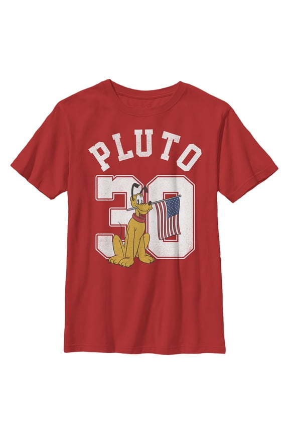 Boy's Mickey & Friends Pluto 30 American Flag  Graphic Tee Red Large