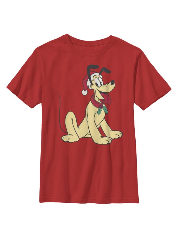 Boy's Mickey & Friends Pluto Smile With Santa Hat Graphic Tee Red Large
