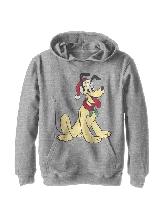 Boy's Mickey & Friends Pluto Smile With Santa Hat Pull Over Hoodie Athletic Heather Medium