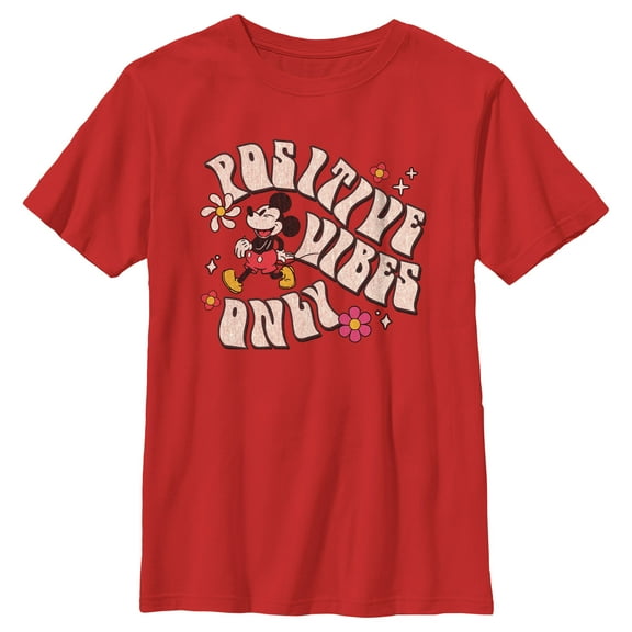 Boy's Mickey & Friends Positive Vibes Only Graphic Tee Red Medium