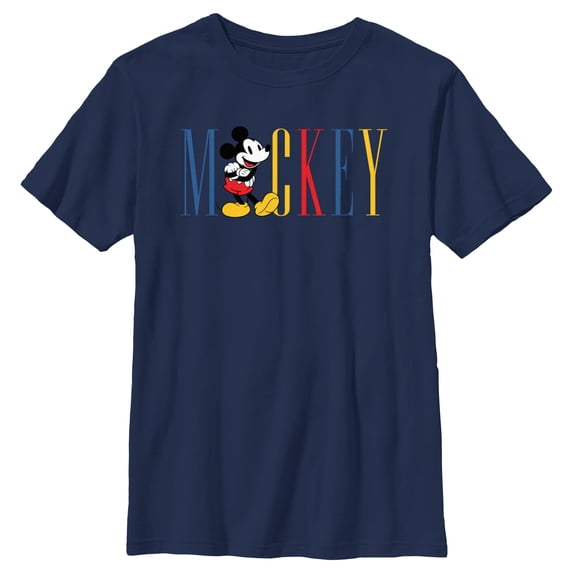 Boy's Mickey & Friends Primary Colors Name Graphic Tee Navy Blue Large