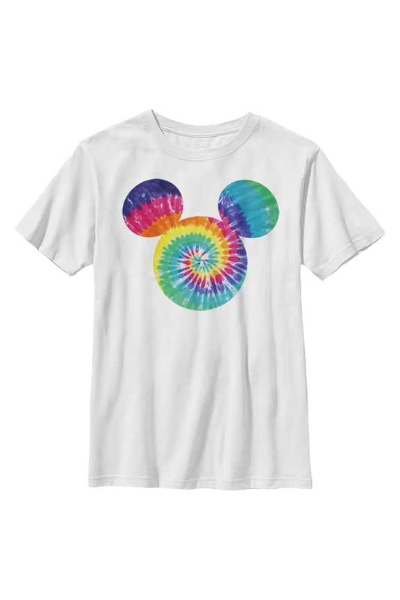 Boy's Mickey & Friends Rainbow Tie-Dye Mickey Mouse Logo Graphic Tee White Large
