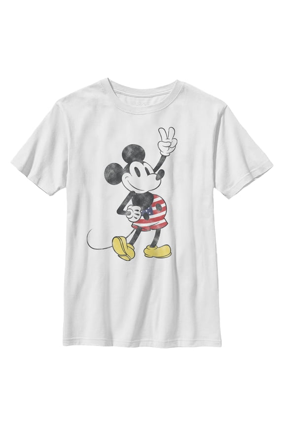 Boy's Mickey & Friends Retro American Peace Sign Graphic Tee White Large